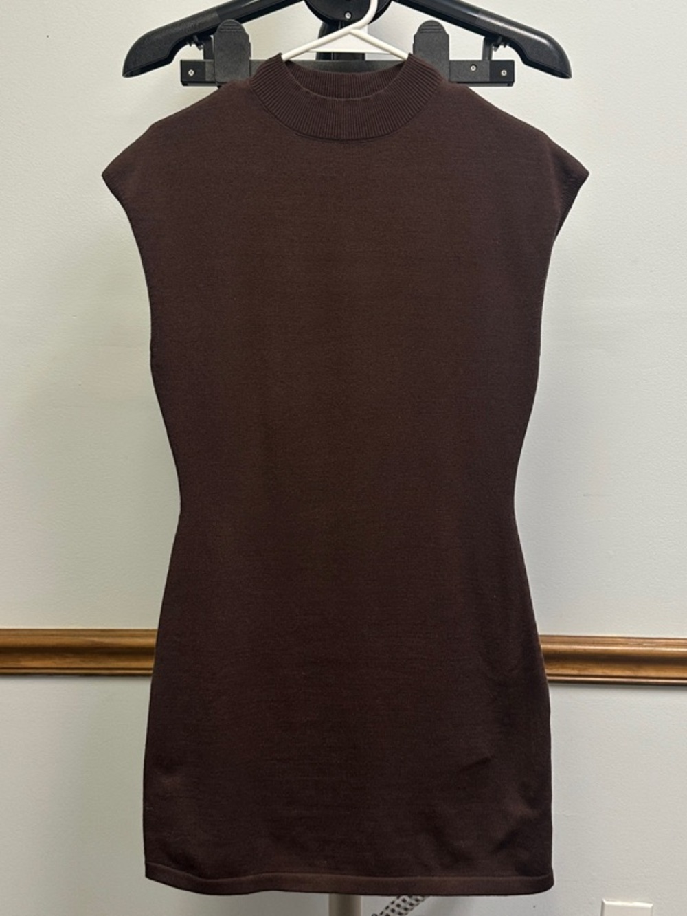 Sleeveless Mock Neck Sweater Dress in Dark Brown